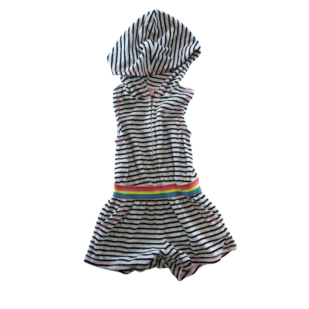 Juicy Couture Kids Girls 24M Striped Terry Hooded Romper Rainbow‎ Waist